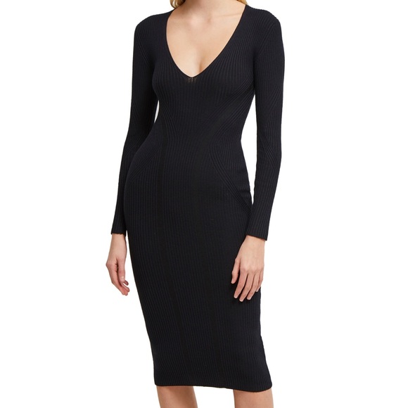 French Connection Basic Bodycon Sweater Midi Dress with Woven Detailing - Picture 1 of 7